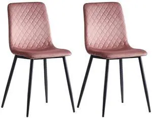 Toytexx Inc 2-Piece Pink Velvet Dining Chair Set - Armless Design, Metal Frame
