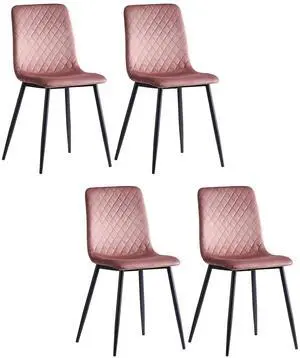 Toytexx Inc Set of 4 Pink Velvet Armless Dining Side Chairs with Metal Legs
