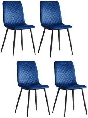 Toytexx Inc Set of 4 Blue Velvet Armless Dining Side Chairs with Metal Legs