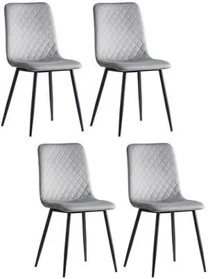 Toytexx Inc Set of 4 Grey Velvet Armless Dining Side Chairs with Metal Legs