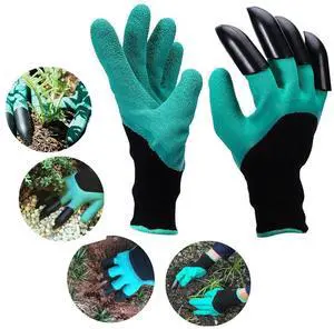Toytexx Inc 2 Pair Rubber Gardening Gloves: Puncture Resistant with Fingertip Claws (Green)