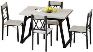 Toytexx Inc 5-Piece Dining Table Set: Rustic Farmhouse Wood Table & 4 Chairs (Grey)