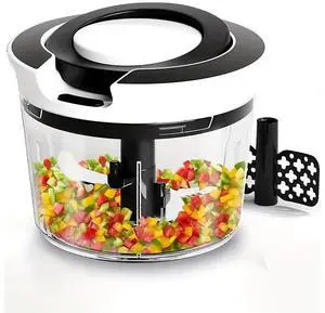 Toytexx Inc Manual Food Chopper  Pull String Vegetable Cutter & Garlic Mincer with Spiral & Ribbon Blades, 900ml Container, BPA-Free