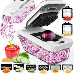 Toytexx Inc 8-in-1 Vegetable Chopper and Mandoline Slicer - Manual Food Cutter with 8 Blades, 800ml Tray, Easy-Pour Lid for Vegetables & Fruits