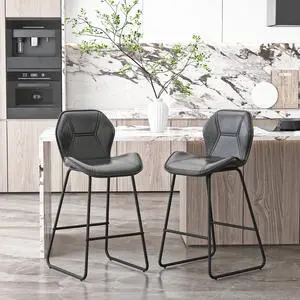 Toytexx Inc 2-Set Bar Chairs  PU Leather with High-Density Sponge & Metal Legs, Adjustable Height, Ergonomic Design for Home, Kitchen, Bar (Grey)