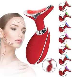 Toytexx Inc 7-Light LED Face & Neck Massager: Portable Beauty Skin Care Tool (Red)