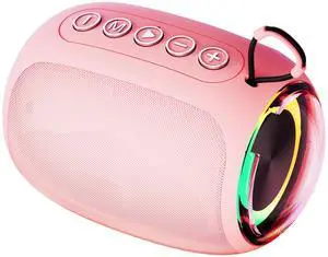 Toytexx Inc Portable Bluetooth Speaker with RGB Lights, TWS Wireless 15W Speaker, AUX Input, 12-Hour Playtime, Built-in Mic, USB-C Charging, for PC, Tablet, Phone (Pink)