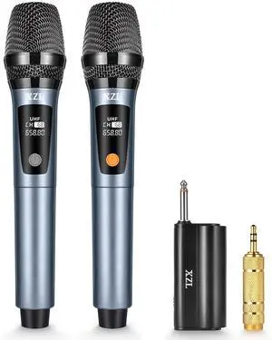 Toytexx Inc UHF Wireless Microphone Set 2PCS Rechargeable Cordless Microphones with Adjustable Frequency & Volume for Karaoke and Presentations (Blue)