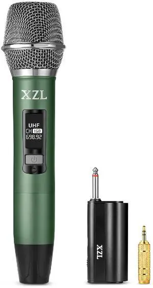 Toytexx Inc UHF Wireless Microphone Rechargeable Cordless Microphone with 1/4 Receiver Adjustable Frequency & Volume Plug and Play for Karaoke Presentations Speeches (Green)