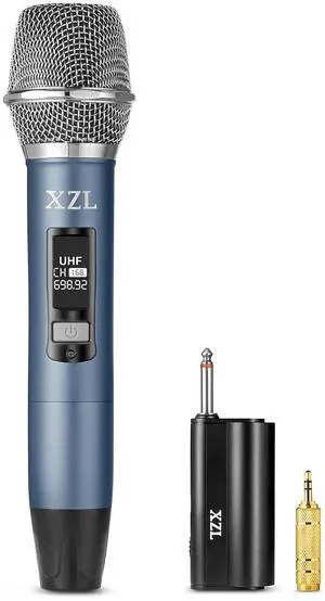 Toytexx Inc UHF Wireless Microphone Rechargeable Cordless Microphone with 1/4 Receiver Adjustable Frequency & Volume Plug and Play for Karaoke Presentations Speeches (Blue)