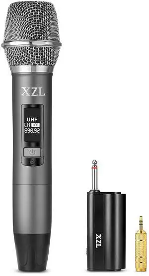 Toytexx Inc UHF Wireless Microphone Rechargeable Cordless Microphone with 1/4 Receiver Adjustable Frequency & Volume Plug and Play for Karaoke Presentations Speeches (Grey)