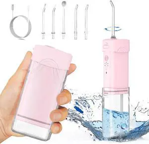 Toytexx Inc Rechargeable Portable Water Dental Flosser - 200ml Tank, 5 Jet Tips, IPX7 Waterproof, Telescopic Design for Travel & Home Oral Care (Pink)