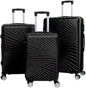 Toytexx Inc 3-Piece ABS Hard Shell Luggage Set - 20/24/28 Black Suitcases with Spinner Wheels, Scratch-Resistant, TSA Lock, Nesting Design