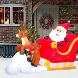 Toytexx Inc 1.5M Inflatable Santa with Sleigh & Reindeer - Christmas Yard Decoration with LED Lights, Built-In Blower, Stakes & Ropes - Self-Inflating Outdoor Holiday Décor