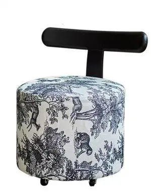 Toytexx Inc Modern Round Upholstered Vanity Stool with TShape Backrest, Vintage Animal Print Fabric, and 360° Swivel Caster Wheels - Black & White