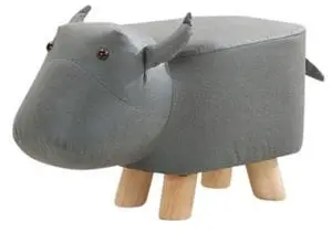 Toytexx Inc Hippo-Shaped Kids Stool with Wooden Legs - Soft Plush Upholstered Animal Ottoman for Bedroom, Nursery, or Playroom Seating