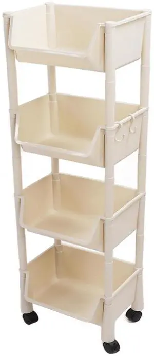 Toytexx Inc 4Tier Mobile Slim Storage Organizer - 360° Rolling Cart with Deep Bins & Hooks, Ideal for Pantry, Office, Laundry, Bathroom
