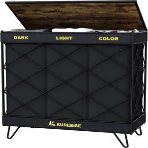 Toytexx Inc 3-Section Laundry Hamper with Lid - 132L Large Clothes Sorter Basket with Removable Bags, Foldable Laundry Organizer for Dark, Light & Color Clothes, Iron Frame & Wood Top