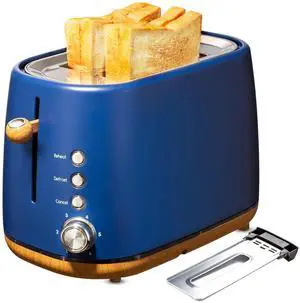 Toytexx Inc 2 Slice Toaster with Extra-Wide Slots, 6 Browning Settings, Cancel & Defrost, Stainless Steel Compact Toaster Oven with Crumb Tray - Blue