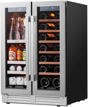 Ca'Lefort 24 Inch Wine and Beverage Refrigerator, 60 Can and 21 Bottle Wine Cooler Refrigerator 34-54°F, 3 LED Dual Zone Wine Fridge Glass Door, Built-in or Freestanding for Home/Kitchen (4.09 cu.ft)