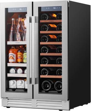 Ca'Lefort 24 Inch Wine and Beverage Refrigerator, 60 Can and 21 Bottle Wine Cooler with 3 LED Dual Zone Wine Fridge Glass Door, Built-in or Freestanding for Home/Kitchen