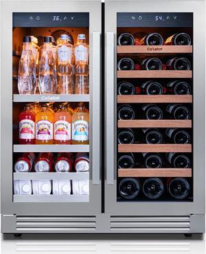 Ca'Lefort 30 Inch Wine and Beverage Refrigerator, 80 Can and 33 Bottle French Door Wine Fridge,3 LED Dual Zone Wine Cellar Glass Door, Built-in or Freestanding for Home/Kitchen (6.00 cu.ft)