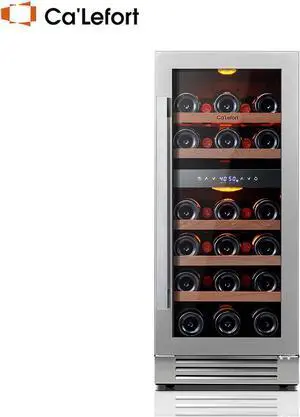Ca'Lefort 28 Bottle Wine Cooler - 15 Inch Wine Refrigerator with Glass Door and 3 LED Lights, Dual Zone Design, Perfect for Built-in or Freestanding Use in Home/Bar/Kitchen (3.0 cu.ft)