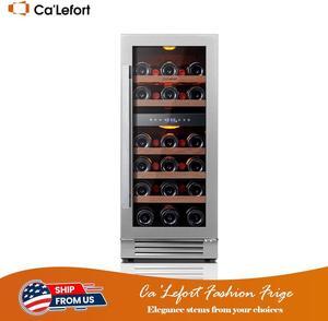 Ca'Lefort 15 Inch Wine Cooler - 28 Bottle Refrigerator with Glass Door, 3 LED Dual Zone Features, Ideal for Built-in or Freestanding Wine Storage in Home, Bar, or Kitchen (3.0 cu.ft)