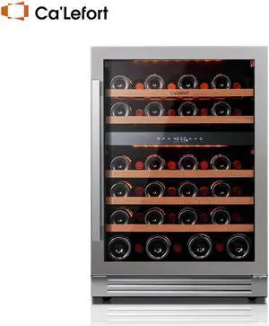 Ca'Lefort 24 Inch Wine Refrigerator Cooler - 46 Bottle Wine Fridge with 40-65°F Dual Zone, Glass Door, 3 LED Lights, Ideal for Built-in or Freestanding Use in Home/Bar/Kitchen (5.65 cu.ft)
