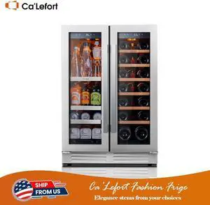 Ca'Lefort 24 Inch Wine and Beverage Fridge - 21 Bottle Wine Cooler and 60 Can Capacity Refrigerator with Dual Zone 34-54°F Temperature, Glass Door, Perfect for Home/Kitchen (4.09 cu.ft)