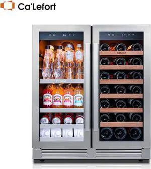 Ca'Lefort 30 Inch Wine and Beverage Refrigerator - 80 Can and 33 Bottle French Door Wine Fridge with 3 LED Lights, Dual Zone Glass Door, Built-in or Freestanding for Home/Kitchen (6.00 cu.ft)