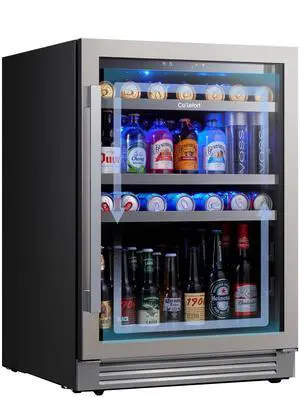 Ca'Lefort Energy-Efficient Wine Fridge - R600a Eco Cooling & Gray Tempered Glass Power Outage Memory + Temp Locking | 28-Bottle & 80-Can Flexible Storage
