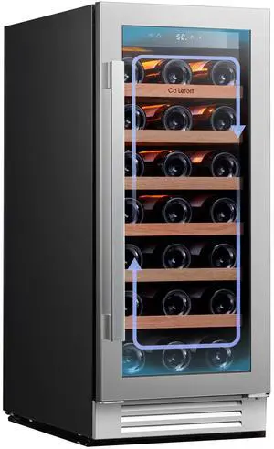 Ca'Lefort Energy-Efficient Wine Fridge - R600a Eco Cooling & Auto Defrost Power Outage Memory + Temp Locking | Sabili Wood Shelves for 33 Bottles/Cans