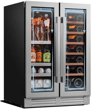 Ca'Lefort Energy-Efficient Wine Fridge - R600a DOE/ETL Certified & Dual Evaporators Wine/Beverage Zones + Auto Defrost | 20-Bottle & 3-Tier PVC Shelves for Organized Storage
