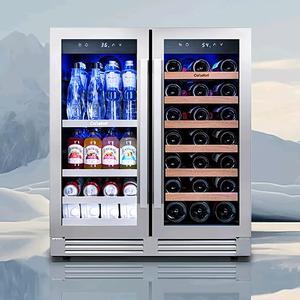 Ca'Lefort 170L Dual-Zone Wine & Beverage Cooler - 54°F/34°F Precision Cooling & Fingerprint-Resistant Steel 6.01 Cu.Ft Capacity + Sabili Wood/PVC Shelves | Amber/White/Blue LED Lighting for Home/Bar