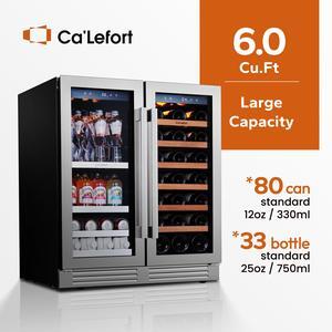 Ca'Lefort Quiet Beverage Refrigerator - Freestanding Design & Gray Tempered Glass Door 170L Dual-Zone Compressor Cooling + Power Outage Memory | Perfect for Kitchen/Office/Commercial Use