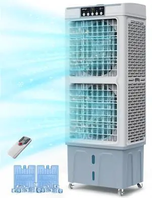 Zelngo ZG-21A Hybrid Evaporative Cooler & Air Cooling System - 35L Large Tank, 3 Speeds, Ice Boxes, Remote Control, 100° Oscillation - Quiet Air Conditioner Alternative for Bedroom, Commercial