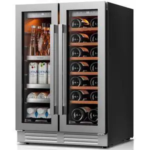 Ca'Lefort 24 Inch Wine and Beverage Refrigerator Cooler, 60 Cans and 20 Bottles Dual Zone Wine Fridge with Glass French Door, 3 Color LED, 36-72°F Built-in or Freestanding for Home Bar Kitchen Office Ca'Lefort 24 Inch Wine and Beverage Refrigerator Cooler, 60 Cans and 20 Bottles Dual Zone Wine Fridge with Glass French Door, 3 Color LED, 36-72°F Built-in or Freestanding for Home Bar Kitchen Office