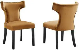 Curve Performance Velvet Dining Chairs Set of 2 by Modway