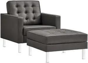 Loft Tufted Vegan Leather Armchair and Ottoman Set by Modway