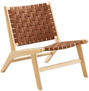 Saoirse Leather Wood Accent Lounge Chair by Modway