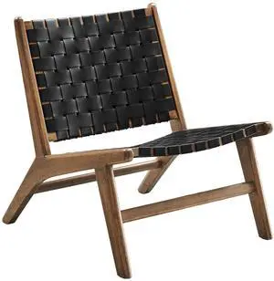 Saoirse Leather Wood Accent Lounge Chair by Modway