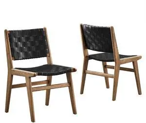 Saoirse Leather Wood Dining Side Chair Set of 2 by Modway