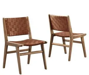 Saoirse Leather Wood Dining Side Chair Set of 2 by Modway