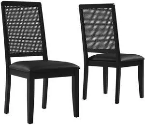 Arlo Vegan Leather Upholstered Faux Rattan and Wood Dining Side Chairs Set of 2 by Modway
