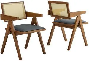 Thera Vegan Leather Cane Dining Armchairs Set of 2 by Modway