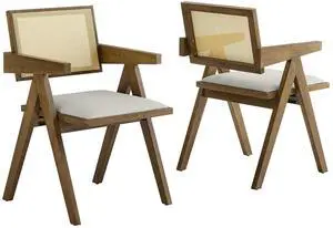 Thera Vegan Leather Cane Dining Armchairs Set of 2 by Modway