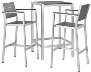 Shore 3 Piece Outdoor Patio Aluminum Pub Set Silver Gray EEI-3157-SLV-GRY-SET Shore 3 Piece Outdoor Patio Aluminum Pub Set Silver Gray EEI-3157-SLV-GRY-SET