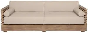 Vivid Outdoor Patio Sofa in Light Eucalyptus Wood with Taupe Olefin Cushions Vivid Outdoor Patio Sofa in Light Eucalyptus Wood with Taupe Olefin Cushions