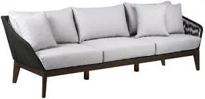 Athos Indoor Outdoor 3 Seater Sofa in Dark Eucalyptus Wood with Charcoal Rope and Gray Cushions Athos Indoor Outdoor 3 Seater Sofa in Dark Eucalyptus Wood with Charcoal Rope and Gray Cushions